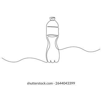 Linha contínua do frasco de plástico. Desenho contínuo de uma linha de garrafa de plástico. Conceito de embalagem de água. Desenho de linha única
