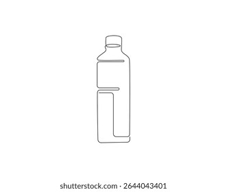 Linha contínua do frasco de plástico. Desenho contínuo de uma linha de garrafa de plástico. Conceito de embalagem de água. Desenho de linha única