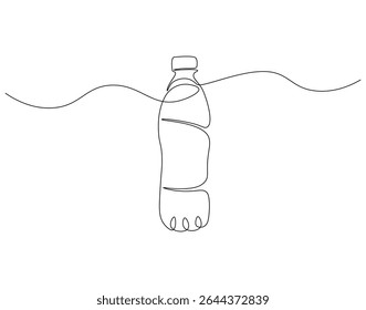 Linha contínua do frasco de plástico. Desenho contínuo de uma linha de garrafa de plástico. Conceito de embalagem de água. Desenho de linha única
