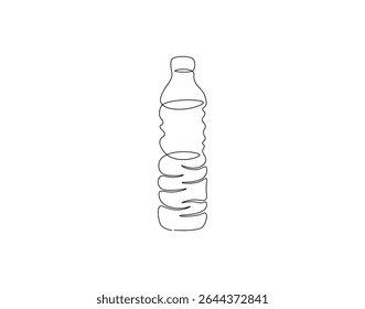 Linha contínua do frasco de plástico. Desenho contínuo de uma linha de garrafa de plástico. Conceito de embalagem de água. Desenho de linha única