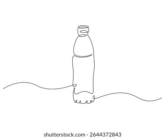 Linha contínua do frasco de plástico. Desenho contínuo de uma linha de garrafa de plástico. Conceito de embalagem de água. Desenho de linha única