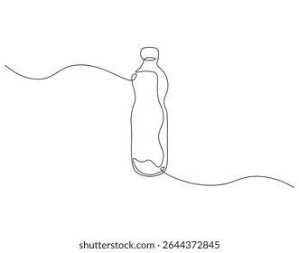 Linha contínua do frasco de plástico. Desenho contínuo de uma linha de garrafa de plástico. Conceito de embalagem de água. Desenho de linha única