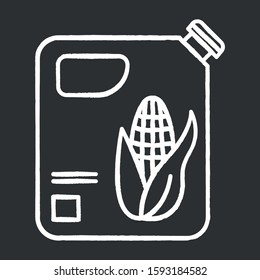 Plastic bottle of corn oil chalk icon. Organic chemistry. Vegetable oil production and distribution. Corn ethanol for biofuel. Gasoline substitute. Isolated vector chalkboard illustration