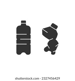 Plastic Bottle And Plastic Crushed Bottle Icon Vector Design.