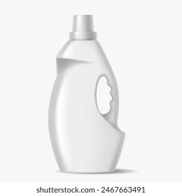 Plastic bottle of detergent with handle realistic vector illustration. Mockup container of chemical detergent 3d object on white background