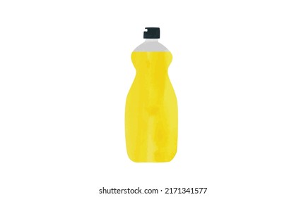 Plastic Bottle Of Detergent Watercolor Style. Dish Soap Bottle Clipart. Bottle With Detergent Clipart Vector Illustration Isolated On White Background. Dish Washing Liquid Cartoon Drawing Doodle Style
