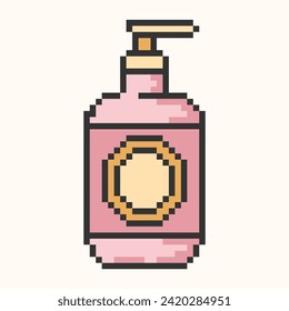 Plastic bottle dispenser pixel art.Pump for liquid soap, gel,lotion,cream, shampoo,bath foam and other cosmetics.Vector illustration EPS 10