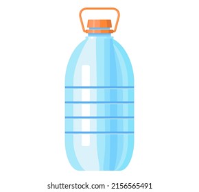 Plastic bottle with drinking water, container with cap and handle. Symbol of healthy lifestyle. Vector illustration, flat design element, isolated on white background. Beverage for storing liquids