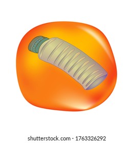 Plastic bottle in a drop of amber isolated on white background. Plastic garbage inclusion in a amber. Environment day. Earth day. Say no to plastic. Problem plastic pollution concept. Stock vector