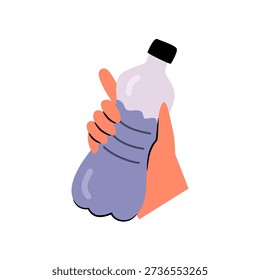 Plastic bottle filled with still or sparkling water. Vector in flat style, isolated hand holding drink or beverage in container, hydration and dieting. Sports balanced diet and hydrating on exercises