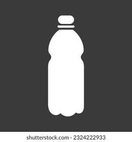 Plastic bottle flat design in black and white. Negative space. Vector illustration isolated on dark background. Beverage liquid drink container sign symbol. Simple silhouette. Icon, template for logo