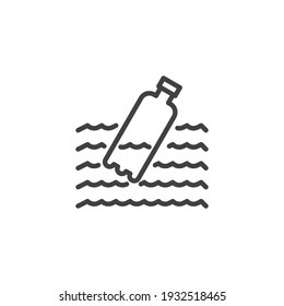 Botella plástica flotando en el icono de la línea de mar. signo de estilo lineal para concepto móvil y diseño web. Icono de vector de contorno de contaminación de agua plástica. Símbolo, ilustración del logotipo. Gráficos vectoriales