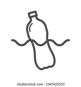 plastic bottle floating in sea. stop using plastic products outline vector icon. say no to plastic. recycling, plastic ban and stop pollution to save environment and ecology of earth
