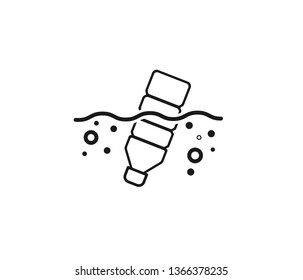 Plastic bottle flow on the water sign