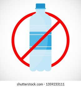 Plastic bottle framed by prohibiting sign. Vector illustration. Conceptual eco poster