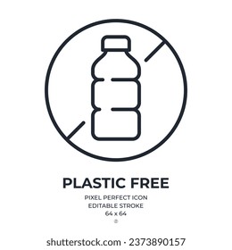 Plastic bottle free editable stroke outline icon isolated on white background flat vector illustration. Pixel perfect. 64 x 64.