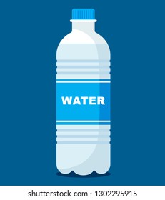 Plastic bottle of fresh water icon in flat style isolated on blue background. Vector illustration in flat style