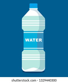 Plastic bottle of fresh water icon in flat style isolated on blue background. Vector illustration in flat style