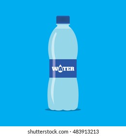 Plastic bottle of fresh water icon in flat style isolated on blue background. Stylized vector eps10 illustration.