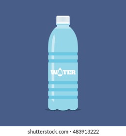 Plastic bottle of fresh water icon in flat style isolated on blue background. Stylized vector eps10 illustration.