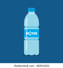 Plastic bottle of fresh water icon in flat style isolated on blue background. Stylized vector eps10 illustration.