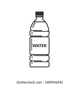 Plastic bottle full of water with a label on a white background. Flat style icon. Vector illustration.