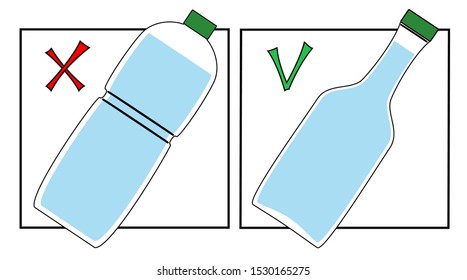 Plastic bottle and glass bottle. Pollution problem concept. EPS10 vector illustration.