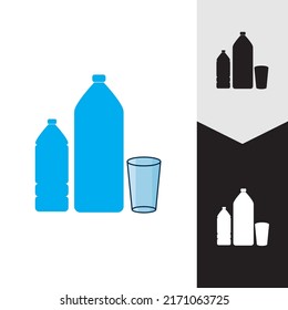 Icono de botella de plástico y vector de vidrio