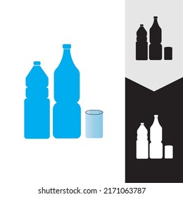 Plastic bottle and glass vector icon