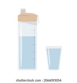 
Plastic bottle and glass of water. Water drop sign. Vector illustration on white background. All elements are isolated.


