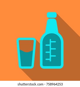Plastic bottle and glass of water. Water drop sign. Vector illustration