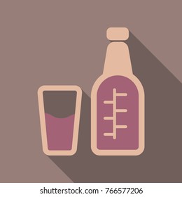 Plastic bottle and glass of water. Water drop sign. Vector illustration