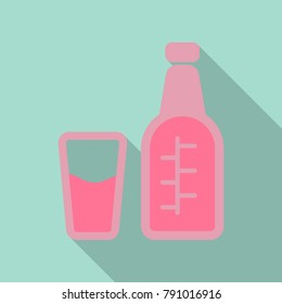 Plastic bottle and glass of water. Water drop sign. Vector illustration