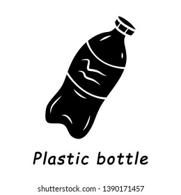 Plastic bottle glyph icon. Environmentally friendly material. Reusable empty bottle. Drinking water waste. Ecology saving packaging. Silhouette symbol. Negative space. Vector isolated illustration