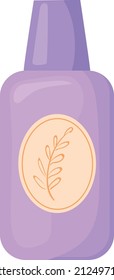 Plastic bottle with herb sign. Cartoon cosmetic container isolated on white background