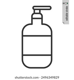 Plastic bottle icon with dispenser pump for liquid soap, gel,lotion,cream, shampoo,bath foam and other cosmetics.Editable Stroke. Vector illustration EPS 10
