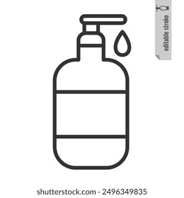 Plastic bottle icon with dispenser pump for liquid soap, gel,lotion,cream, shampoo,bath foam and other cosmetics.Editable Stroke. Vector illustration EPS 10