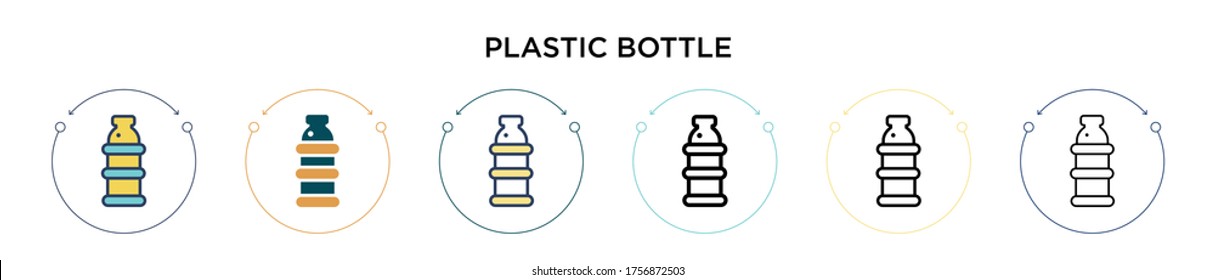 Plastic bottle icon in filled, thin line, outline and stroke style. Vector illustration of two colored and black plastic bottle vector icons designs can be used for mobile, ui, web
