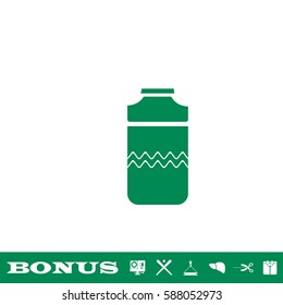 Plastic bottle icon flat. Green pictogram on white background. Vector illustration symbol and bonus button