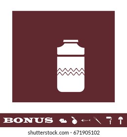Plastic bottle icon flat. White pictogram on brown background. Vector illustration symbol and bonus icons