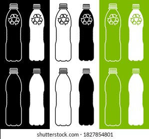 Plastic bottle icon with recycle sign. Arrow sign for recycling waste, used raw materials. Caring for environment. Green modern technologies. Isolated vector on white background