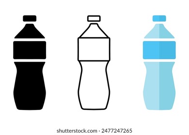 Plastic bottle icon set. Blue water bottle illustration. Bottled beverage symbol.