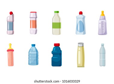 Plastic bottle icon set. Cartoon set of plastic bottle vector icons for web design isolated on white background svg