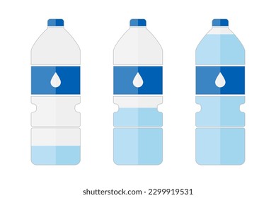 Plastic bottle icon set with different amounts of water. Vector.