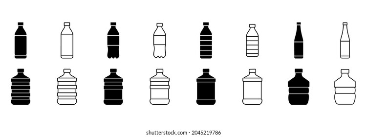 plastic bottle icon set, plastic bottle vector set symbol