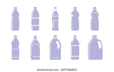 Conjunto de iconos de botellas de plástico Ilustración vectorial - Conjunto de letreros de botellas