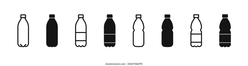 Plastic bottle icon. Bottle of water vector set. Water shape line isolated on white background