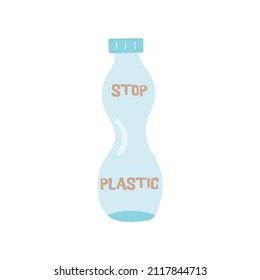 Plastic bottle with inscription stop plastic. Save planet concept. Colorful hand drawn vector isolated illustration icon clip art