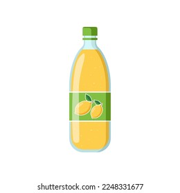 Plastic bottle of lemonade vector illustration. Fresh fizzy drink in bottle, beverage with fruit flavor isolated on white background. Beverage, refreshment concept