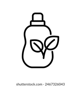 Botella de plástico de detergente líquido o suavizante de tela contorno icono. Símbolo de paquete biodegradable. Ilustración vectorial aislada 